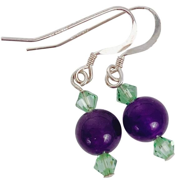 VTG Artisan Amethyst Gemstone Sterling Filled Swarovski Crystal Dangle Earrings - Picture 11 of 12